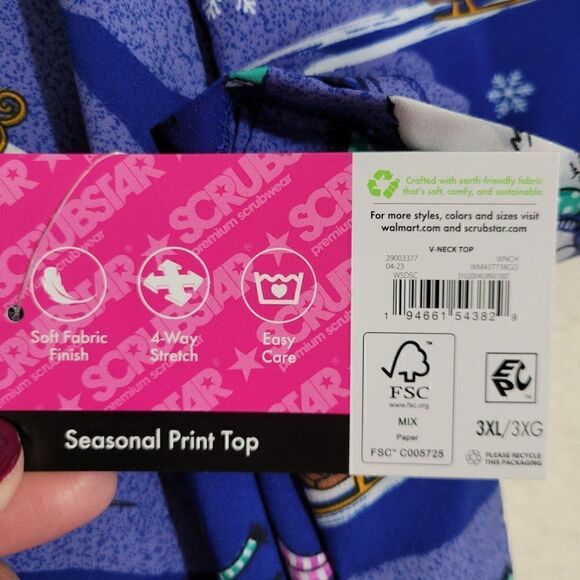 Scrubstar Scrub Top Womens 3X 3XL Blue Stretch Medical Nurse Vet CNA Dental NEW - Picture 7 of 12